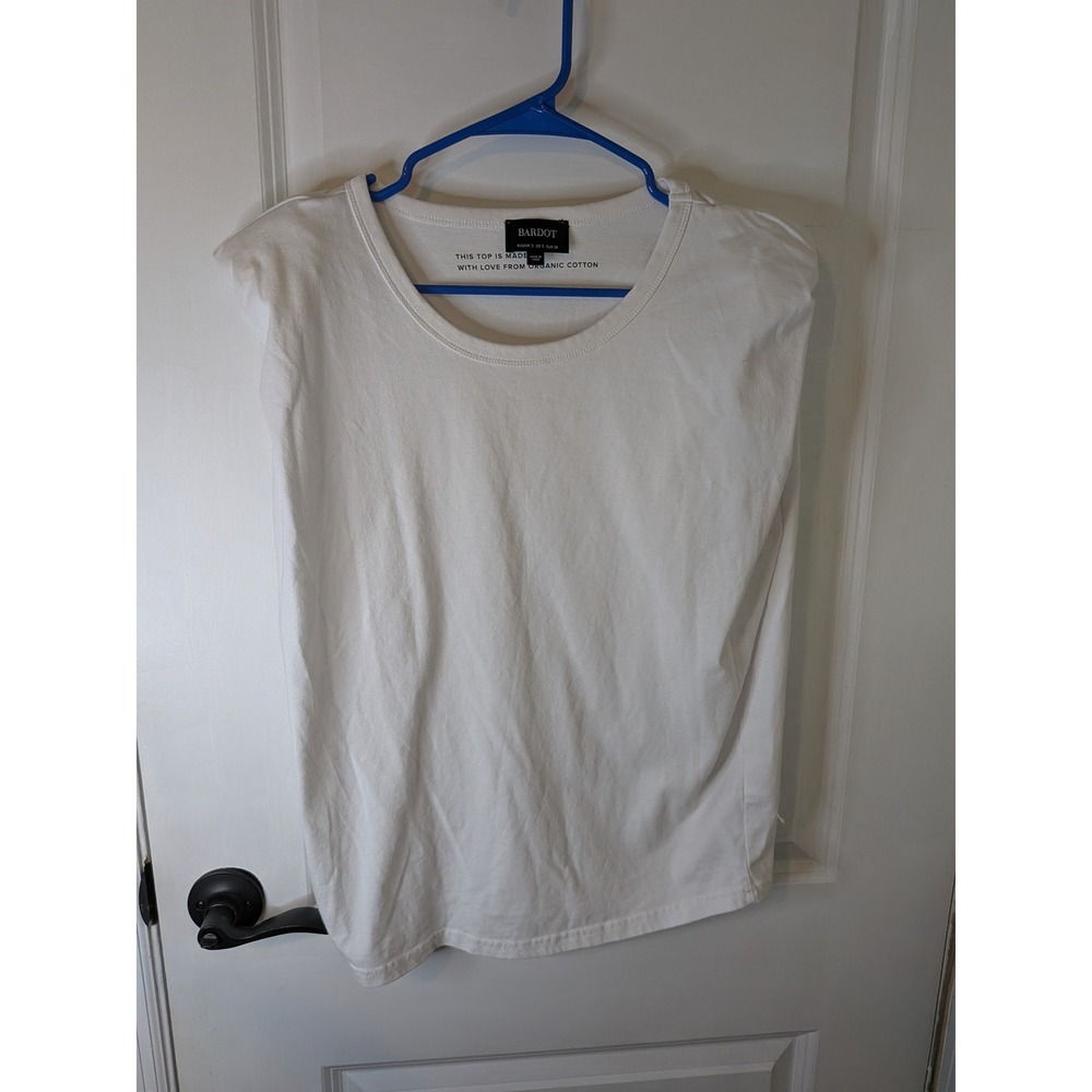 Bardot White Organic Cotton Padded Shoulder Muscle Tee Tank Top Womens Small